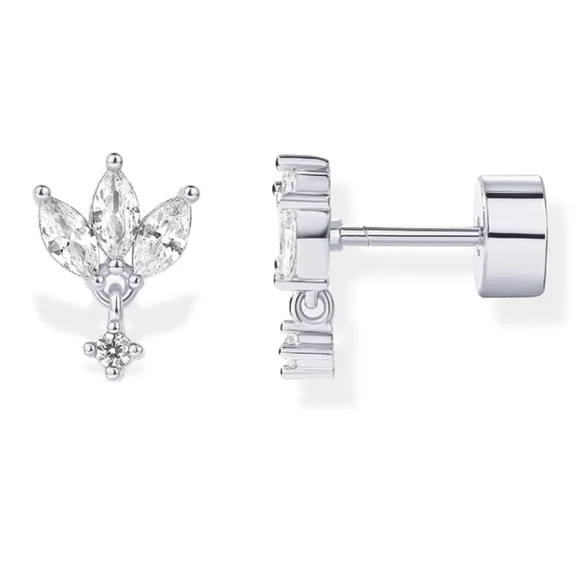 14K Gold Plated Sentimental Dangle Flat Back Earrings In White Gold - Picture 5 of 5